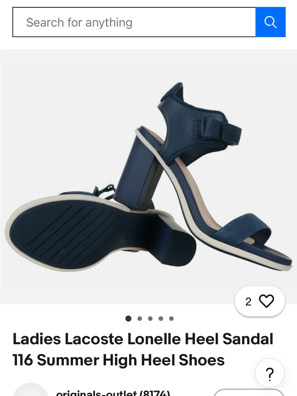 Lacoste Navy Block Heel Sandal with White Trim nwot
